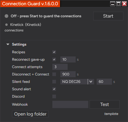 The Connection Guard window with Settings open