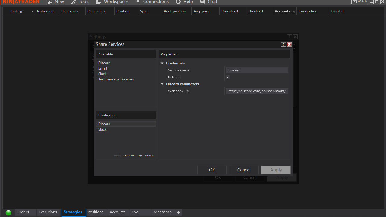 Discord Share Service settings