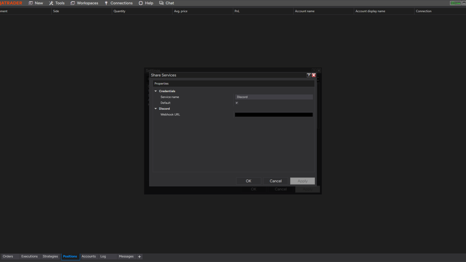 Discord share service settings