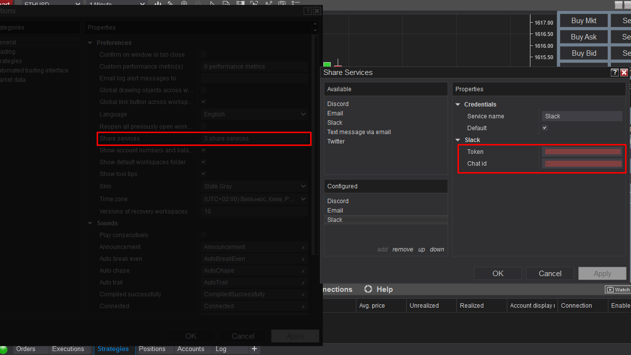 Slack Share Service settings