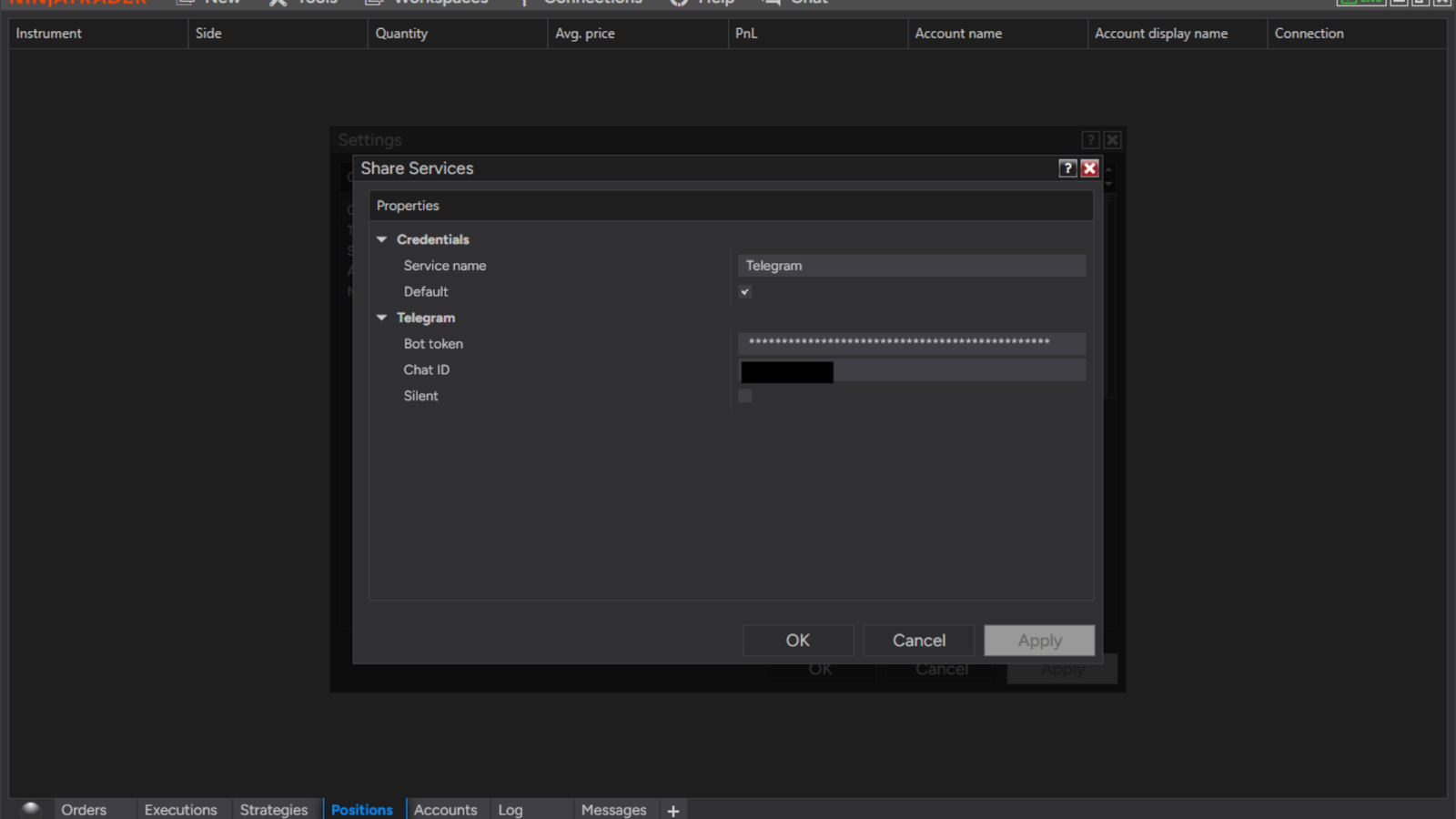 Telegram share service settings
