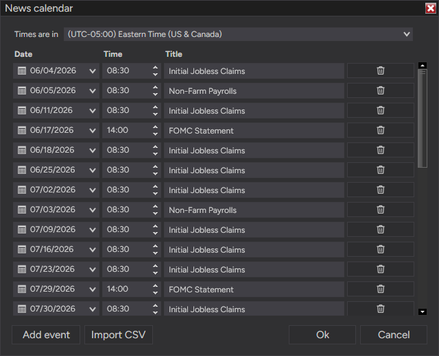 The News calendar window
