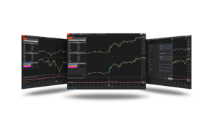 Three side-by-side NinjaTrader 8 chart windows showcasing a custom spread indicator with multi-instrument data, including Data Box details, indicator values (Spread, SMASpread, StdDevSpread), and parameter configuration settings in the middle window.